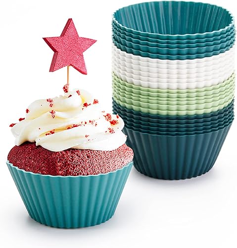 Forros de silicona para cupcakes paquete de 24 tazas para hornear reutilizables antiadherentes para magdalenas para hornear tazas de silicona tamaño
