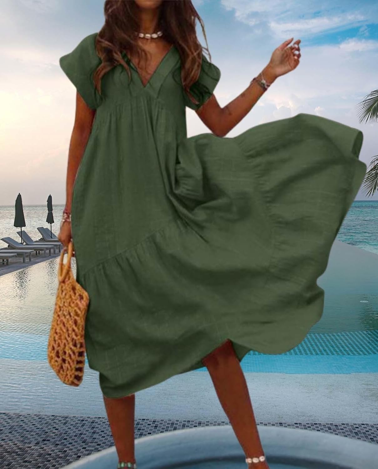 Summer Cute Womens Dresses Short Sleeve and Ruffle Hem Beach Loose Swing Casual Dresses Size Large Available - Image 4