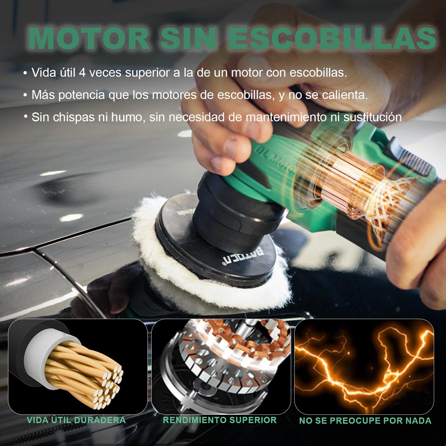 BATOCA Mini Pulidora Bateria S4,Rotativa y Orbital,Motor Sin Escobillas,Pulidora Profesional Kit,Máquina de Pulir para Detalles con 2 baterias 2.5Ah 12V,2000-5500RPM,25mm/75mm Disco Pulidor