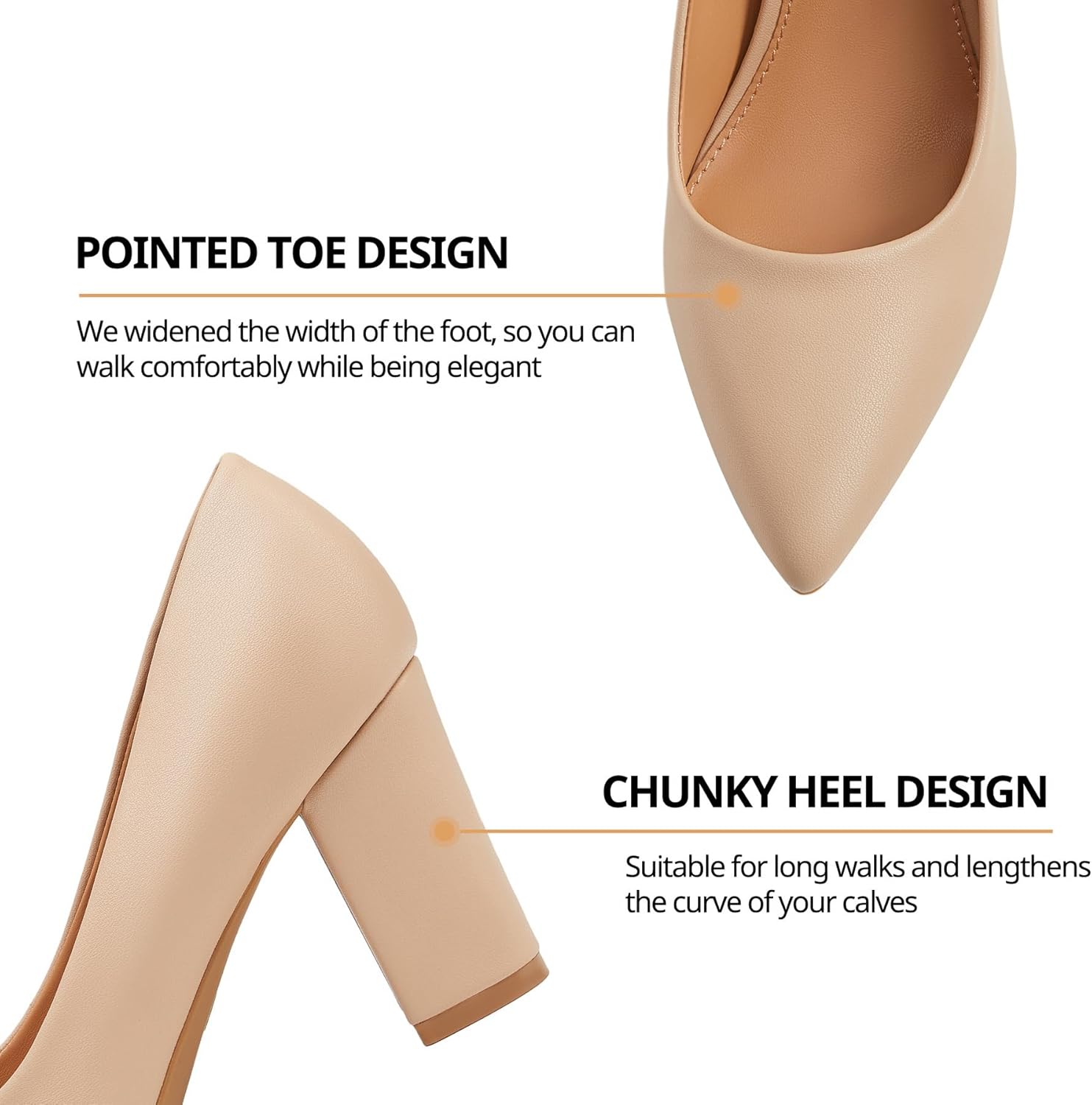 Heel The World Women's High Chunky Block Closed Toe Heels,Slip On Pointed Toe Work Dress Office Wedding Party Pumps Shoes - Image 4