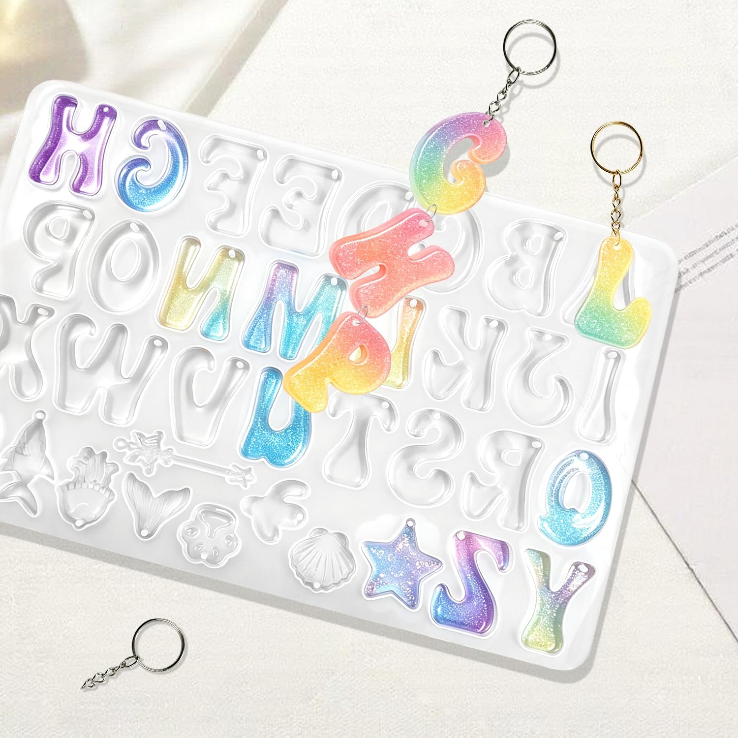 Letter Molds with Hole, 26 Letters + 9 Decor Patterns, Accessories Included