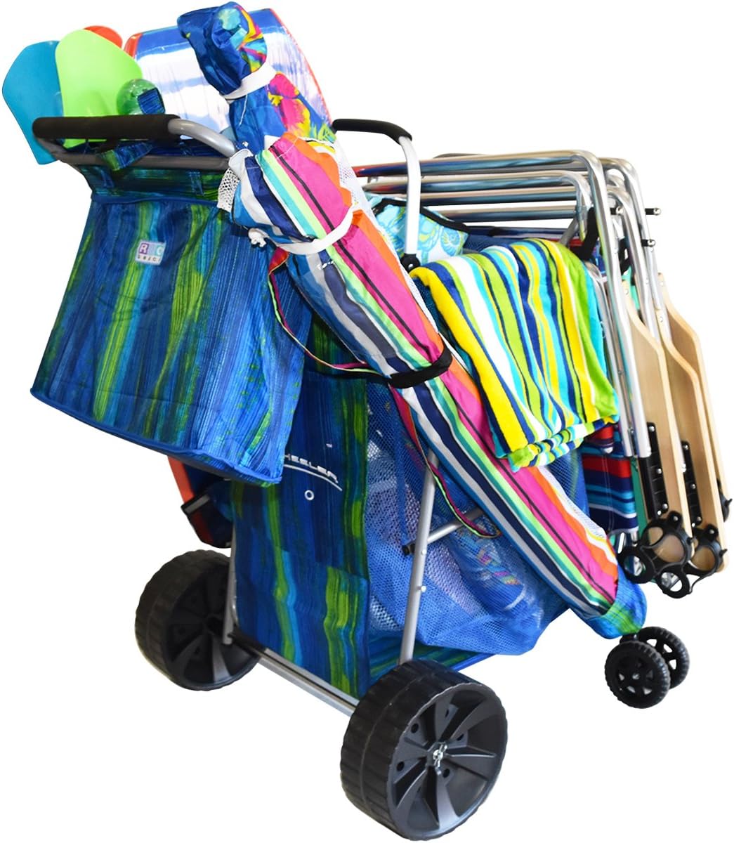 Ultra Wonder Wheeler Beach Cart w/Wide Wheels & Bag - WWC8 - Green/Blue