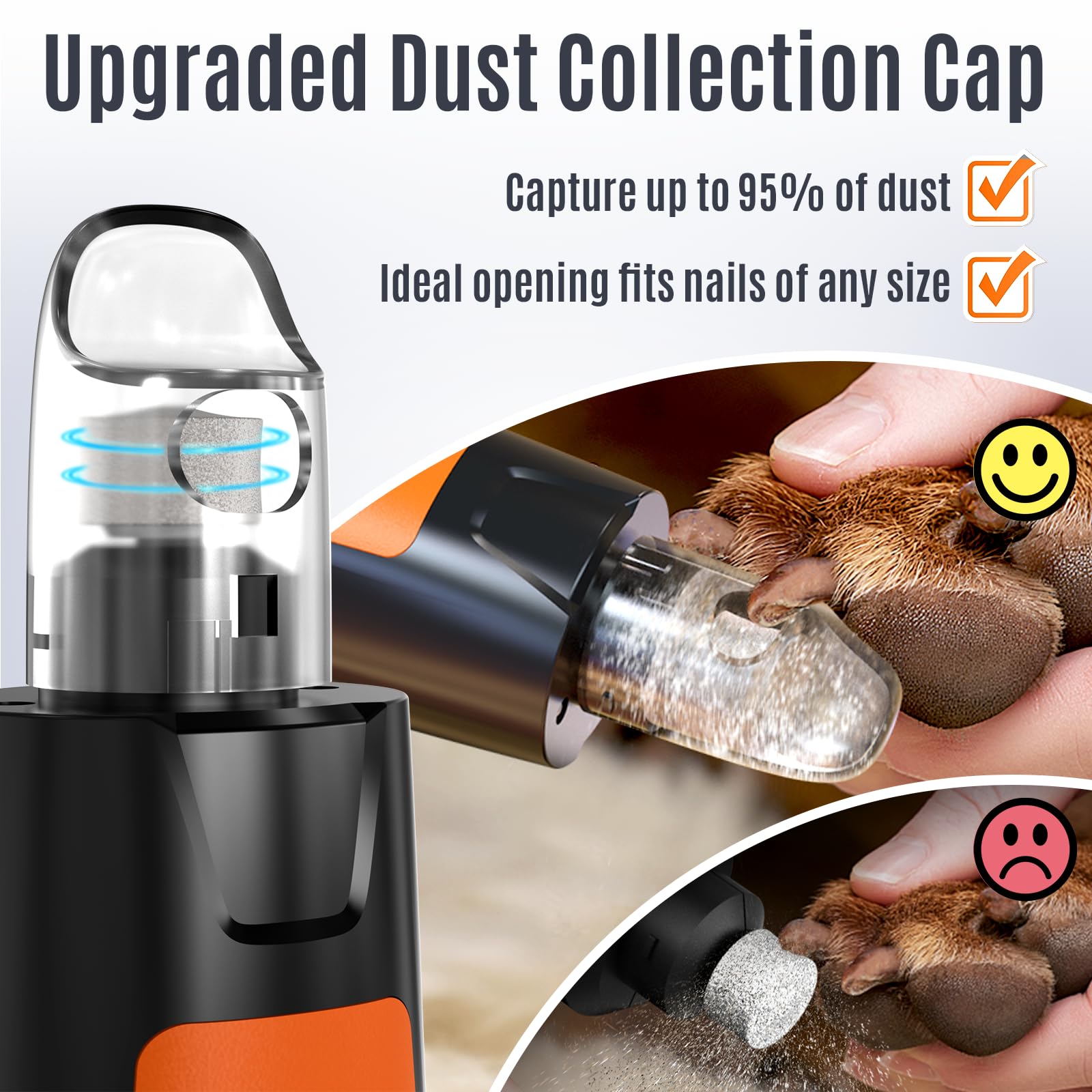 Casfuy New 6-Speed Dog Nail Grinder - 50% More Power Dog Nail Trimmers with 2 LED Lights Quiet 7h Running Time Electric Pet Nail Grinder File Toenail Grinder for Large Medium Small Dogs & Cats (OR) - image 6