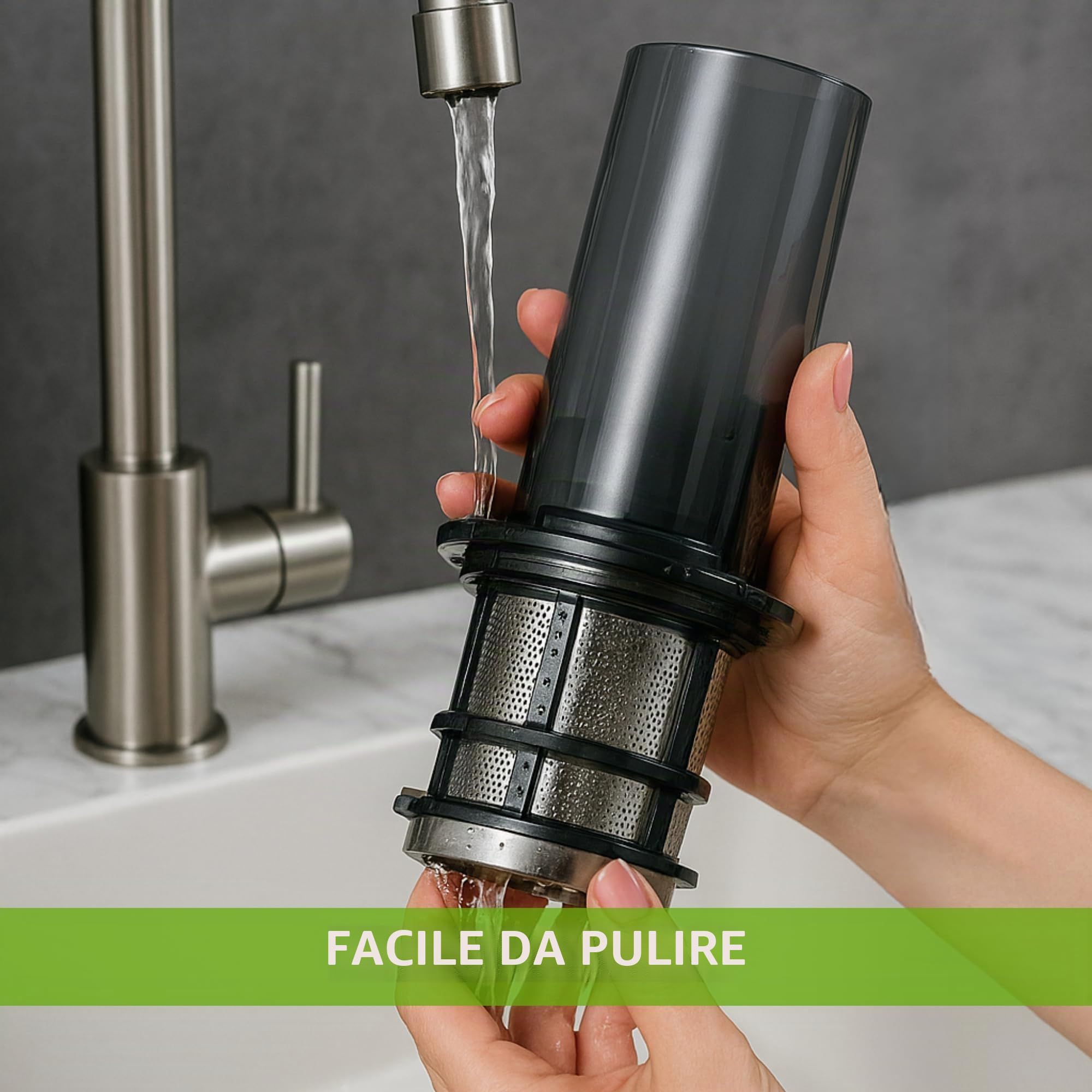 JuiceInstant - Estrattore di succhi compatto per frutta e verdura, spremiagrumi elettrico senza BPA, con setaccio, antigoccia, frullatore lento che conserva vitamine (acqua)