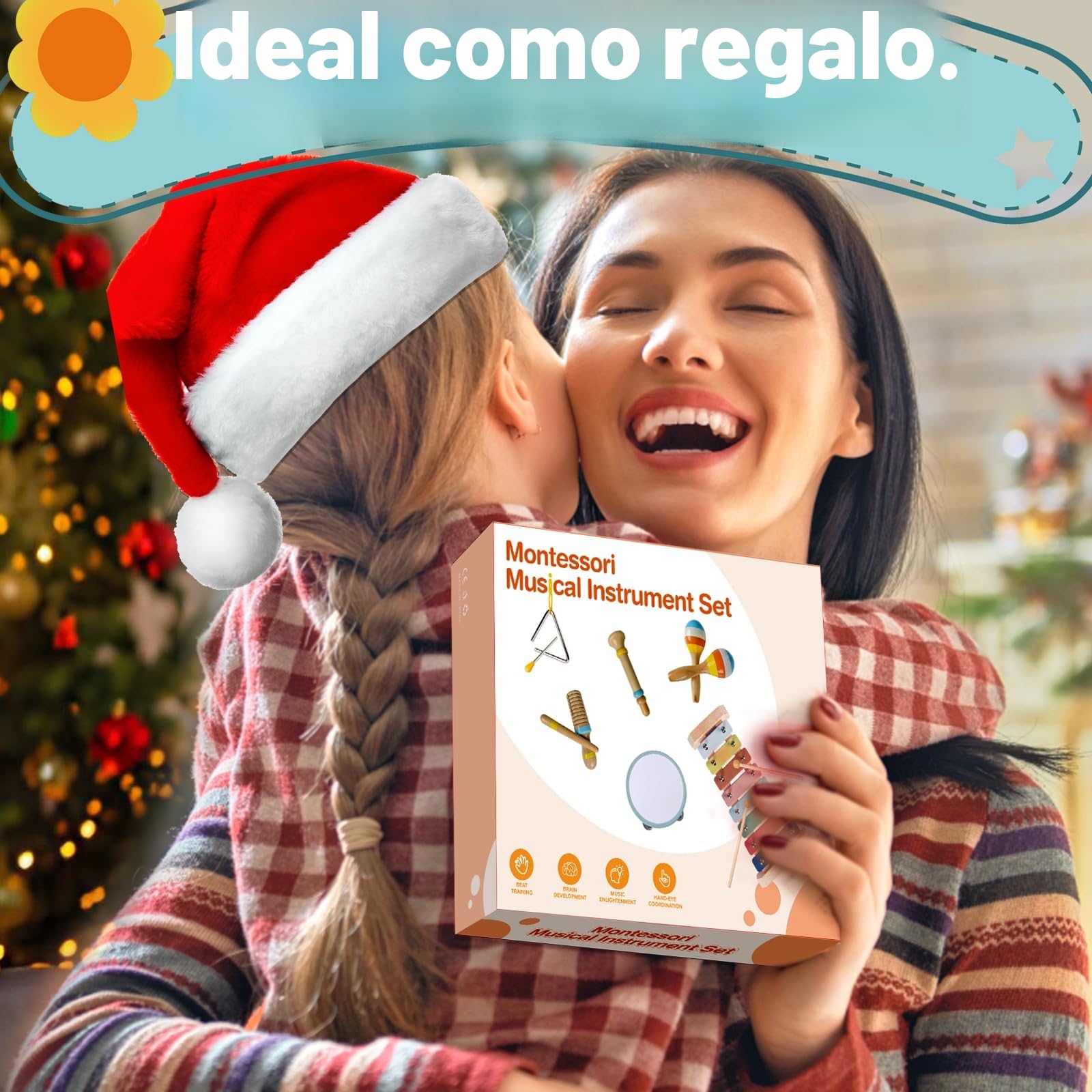 Instrumentos Musicales para Bebé Montessori, Juguete de Madera para Niños Pequeños de 1 a 3 Años, Instrumentos Musicales 6 en 1, Juguete Montessori a Partir de 3 4 5 Años con Moderno Xilófono Boho