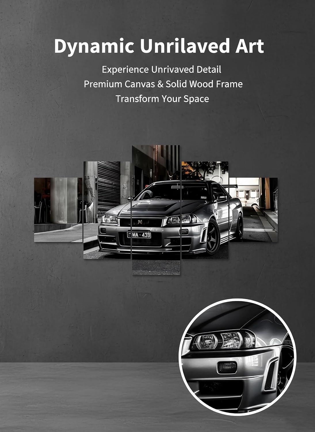 Car Posters Vintage Skyline GTR R34 Car Framed Wall Art Supercar Canvas Prints Painting for Men Room Pictures Guys Dorm Room Aesthetics Decor Bedroom Office Stretched Ready to Hang- 60"x32"