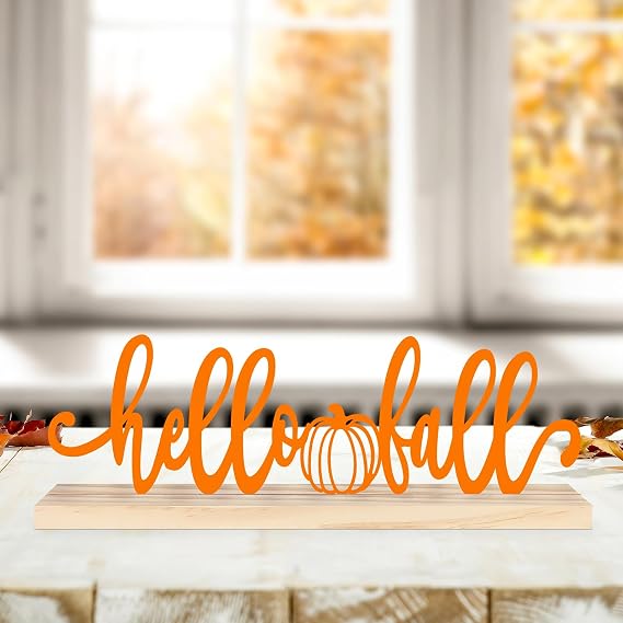 Metal Hello Fall Sign Decorations for Home Party Shelf Mantel