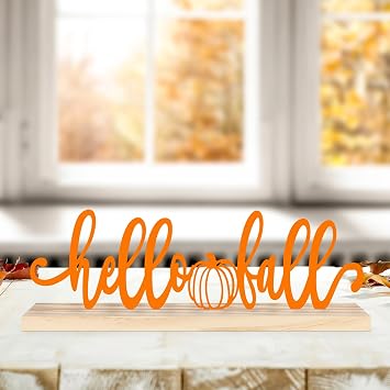 Metal Hello Fall Sign Decorations for Home Party Shelf Mantel