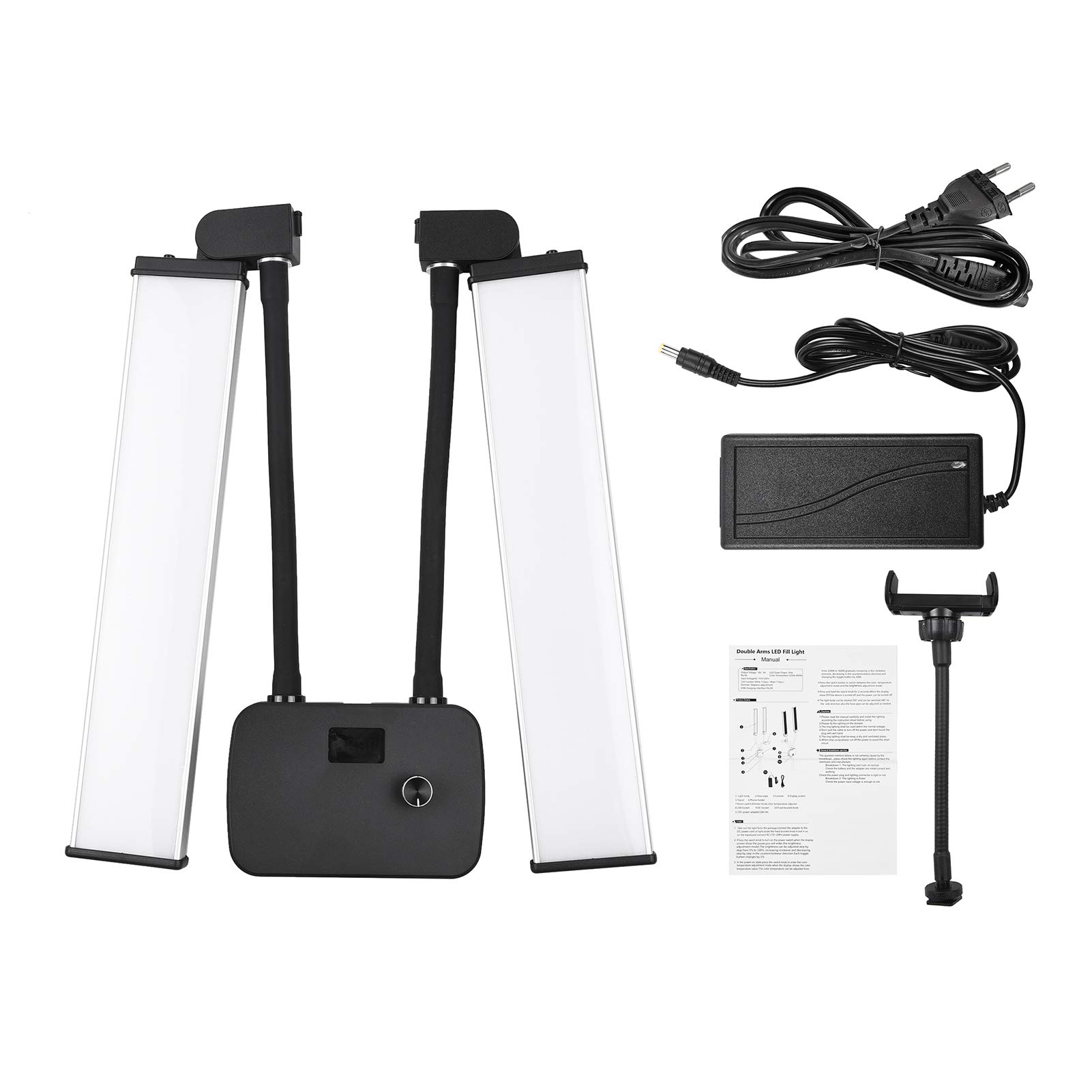 Andoer Luce di riempimento a LED, luci video LED di bellezza 3200K-4500K-5600K 3 modalità di illuminazione 45W con supporto per telefono per fotografia Ritratto Live streaming Vlogging Trucco