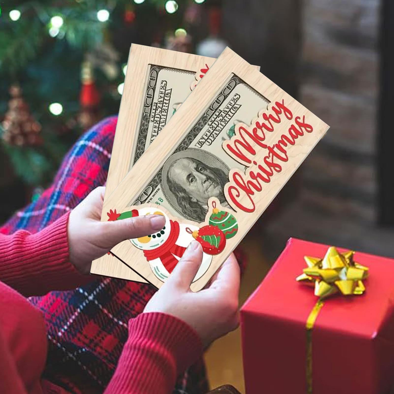 Porte-billets en bois pour cartes de Noël | Porte-billets de Noël en bois pour espèces – Bonhommes de neige et lettres support de cartes de vœux