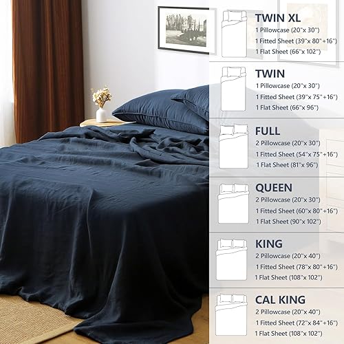 Miniatura 7 de S VICTORY SYMBOL - Juego de sábanas 100% de lino natural francés, ropa de cama ultrasuave, duradera y lujosa, lavado de piedra, 4 piezas (color