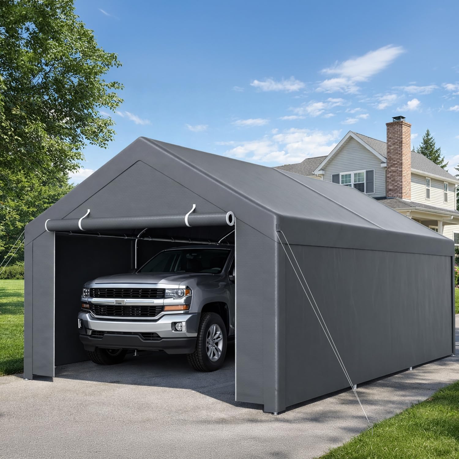 Tente de garage, 3 x 6 m, avec bâche en polyéthylène résistante aux intempéries, résistante à l'hiver, aux UV, pour voiture, SUV, camion