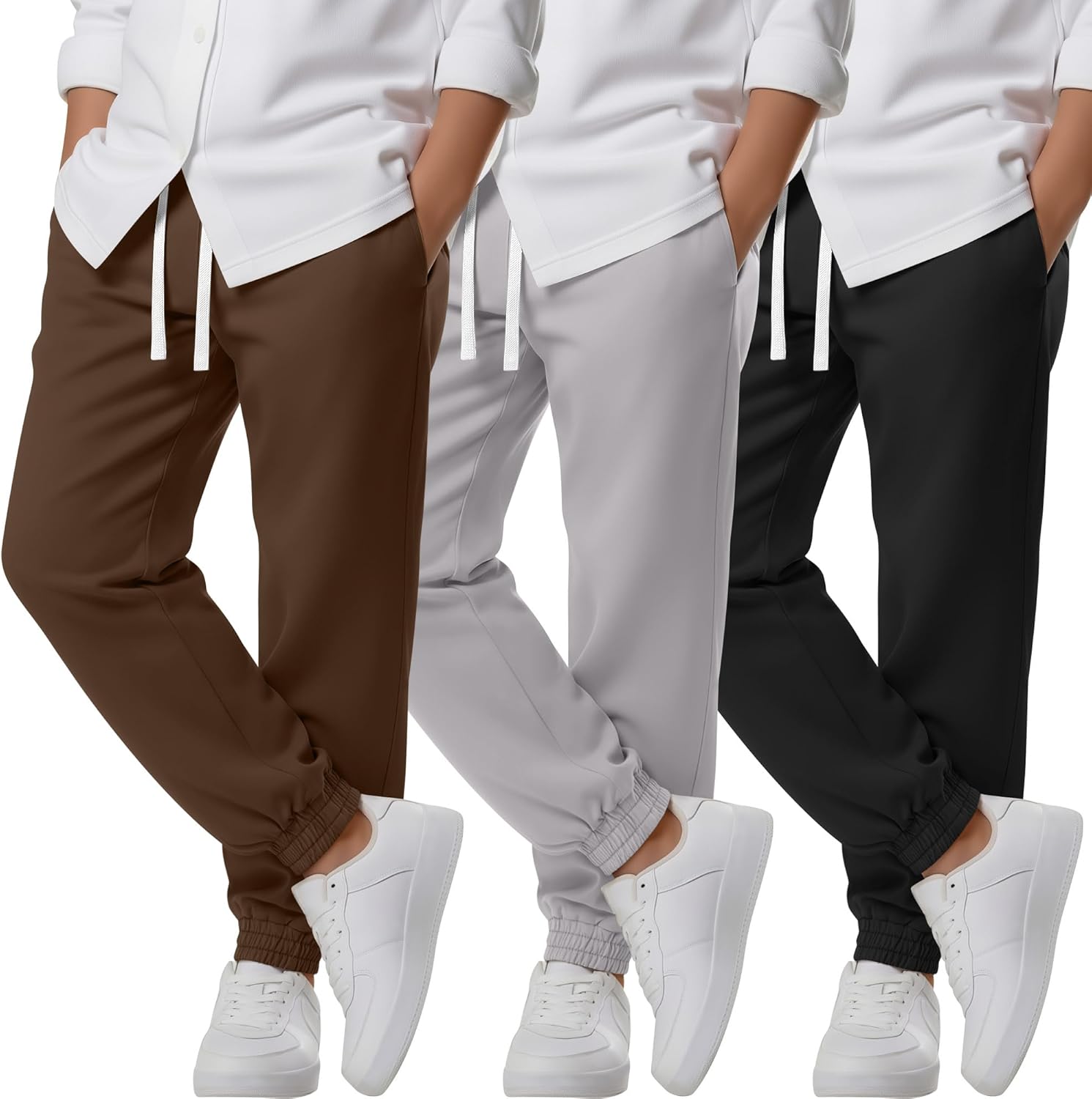 3 Pack Boy's Uniform Joggers Cotton School Sweatpants with Drawstring Side and Pockets Athletic Pants 6-16 Years