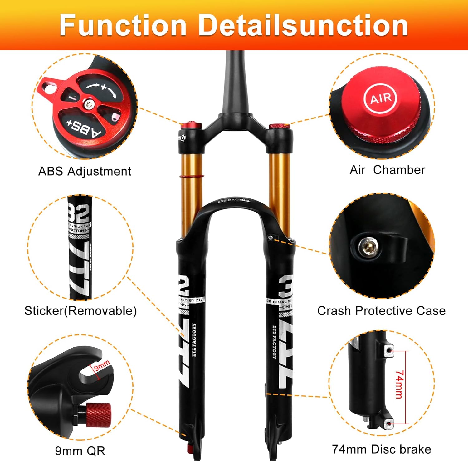 ZTZ 26/27.5/29 inch MTB Air Suspension Fork, 1 1/8 to 1.5 inch Tapered Tube,120mm Travel,QR 9mm*100mm, Manual Lockout, Ultralight Front Fork for XC/AM Mountain Bike