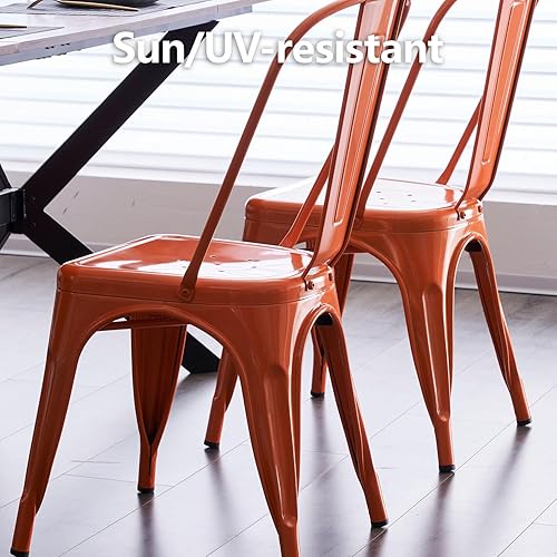 Miniatura 39 de Nazhura Silla de comedor de metal estilo rústico Tolix para cocina, comedor, cafetería, restaurante, bistró, patio, 18 pulgadas, apilable, Blanco