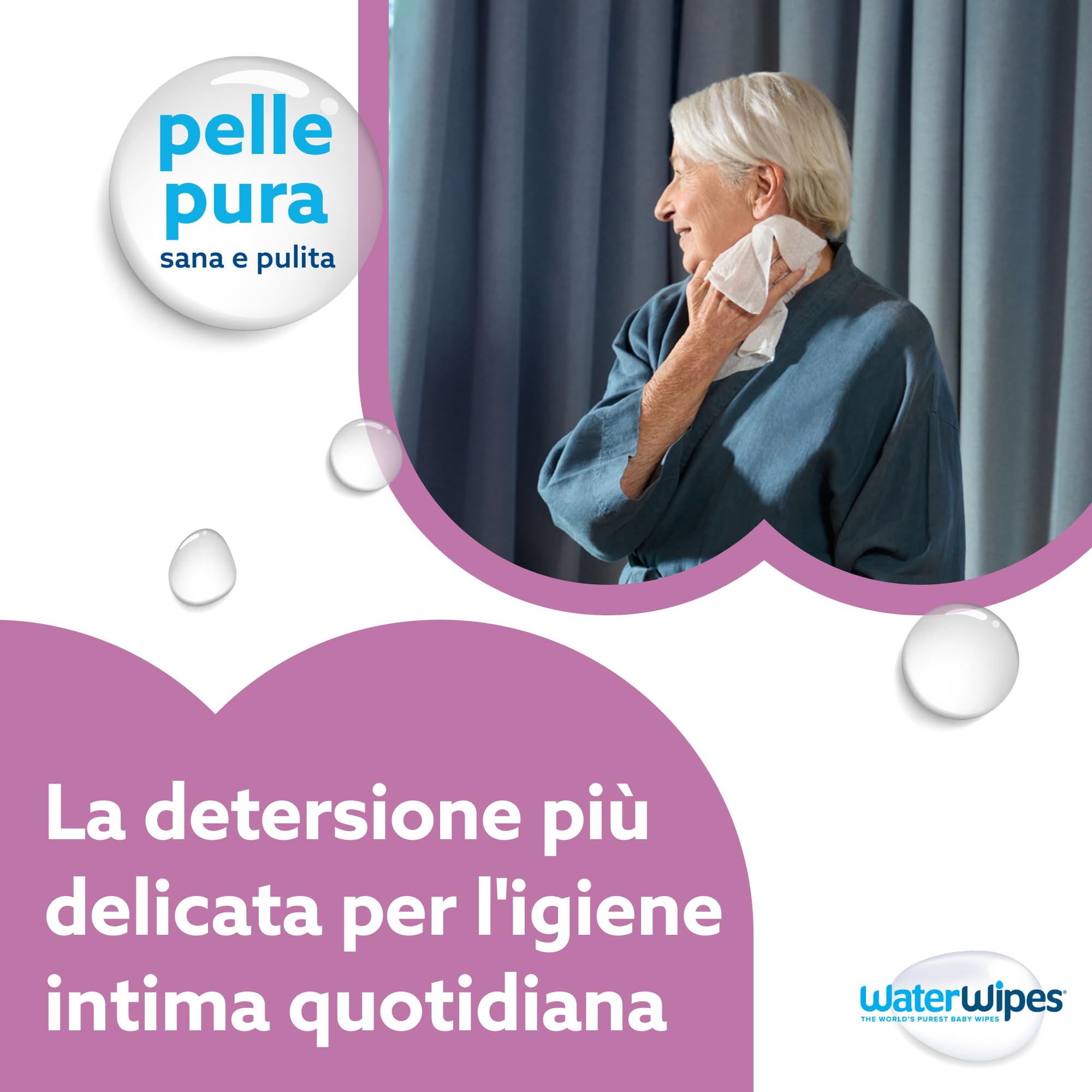 WaterWipes Sensitive+ Body & Intimate Wipes, Corpo e Igiene Intima, 90 Pezzi (3 Confezioni), Deterge, Cura, Protegge, 99,9% Acqua, Senza Profumo, Per Adulti