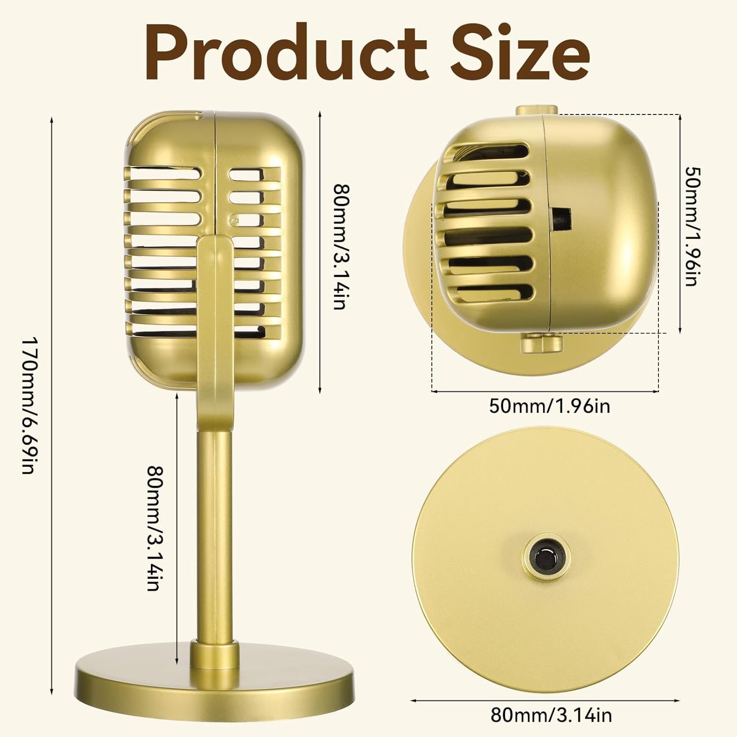 JJUNW 4 Pcs Retro Microphone Props Model, Fake Microphone, Plastic Pretend Mic for Podcast Event, Rock and Roll, Hip Hop Music, Movie Theater, Vintage Notorious Birthday Jazz Party Decorations(Gold)