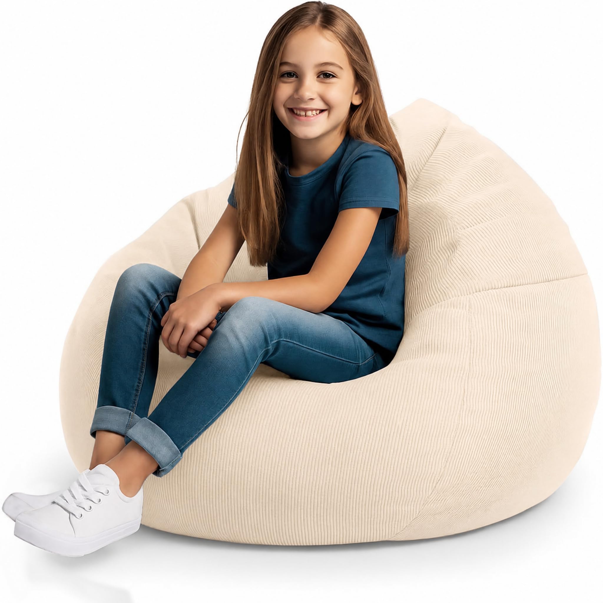 Stuffed Animal Bean Bag Storage Chair Cover (No Filler) Soft Washable Stuffable Removable Premium Organizing Plush Toys Comfortable Organizer Keep Clutter with Premium Zipper Adults (Beige, Medium)