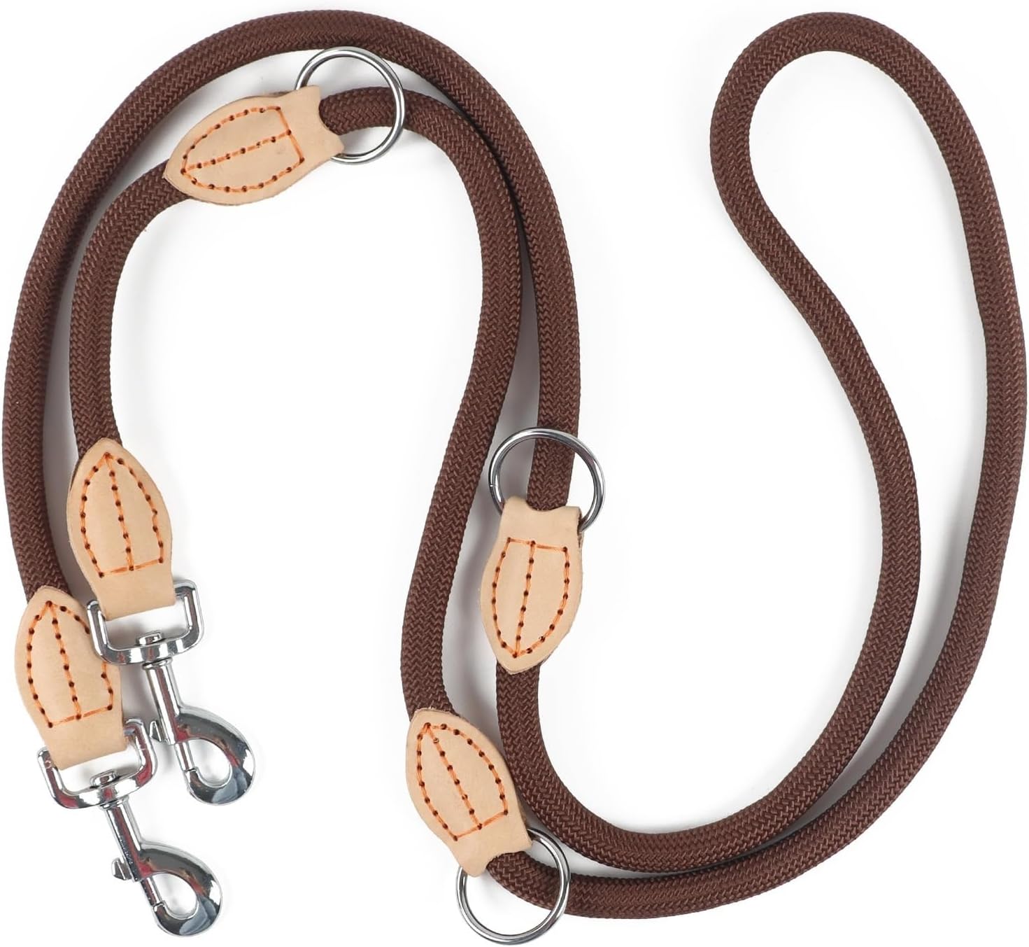 Adjustable Dual Dog Leash, Multipurpose Nylon Hands-Free Leash for Walking Two Small to Medium Dogs(Chocolate,Diameter 12mm)