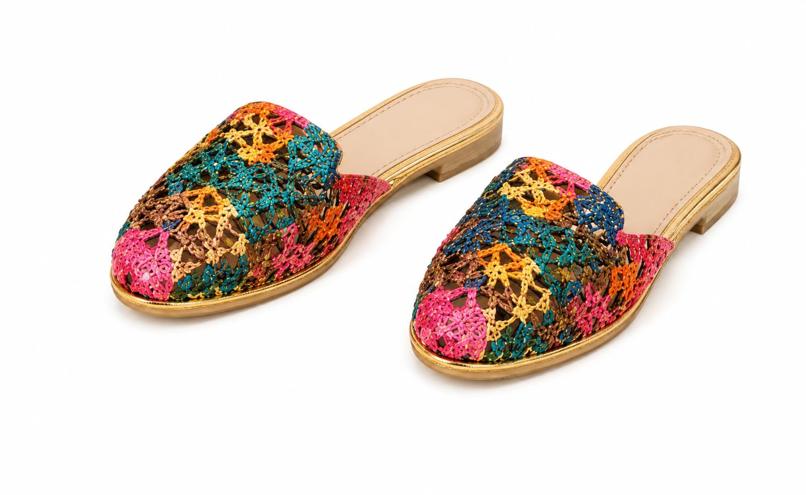 Women Multicolor Embroidered Ethnic Slip-On Flats | Traditional Printed Mule Jutti | Stylish Casual Footwear-image-16