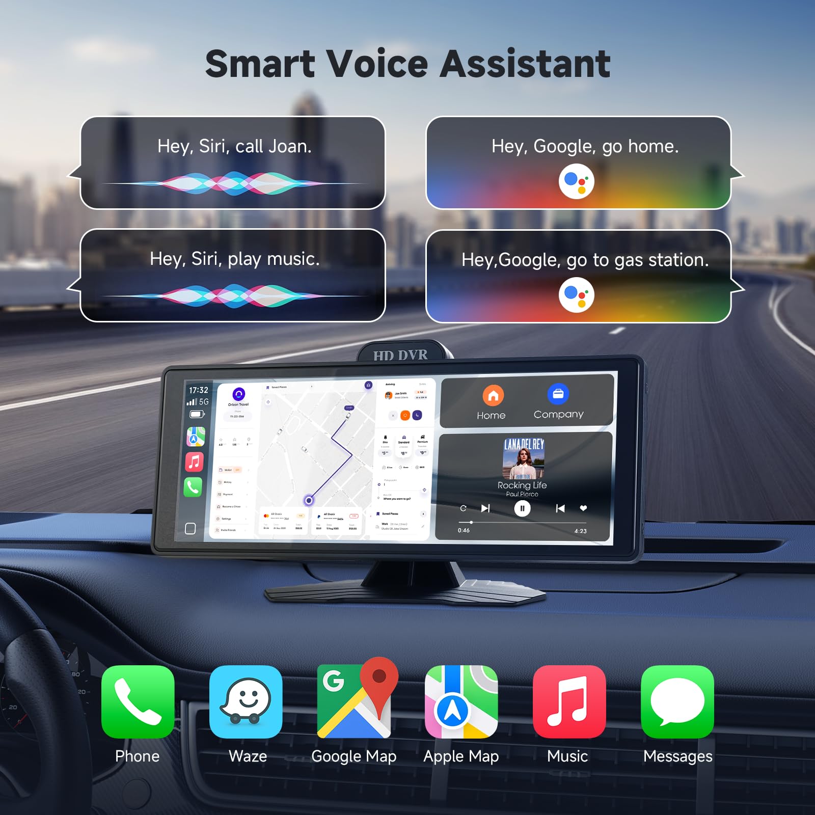 Haudio CarPlay Autoradio écran,pour Carplay et Android Auto sans Fil,Écran Tactile IPS de ecran Voiture,Autoradio Portable avec Mirror Link/Bluetooth/GPS Navigation/Siri/Goo-gle| AUX|FM (10,26 Pouces)