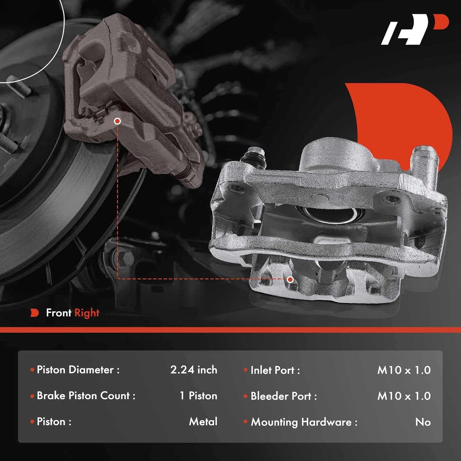 A-Premium Disc Brake Caliper Assembly with Bracket Compatible with Select Dodge and Mitsubishi Models - Raider 1989, Ram 50/Mighty Max 1987-1991, Montero 1989-1991 - Front Right Passenger Side