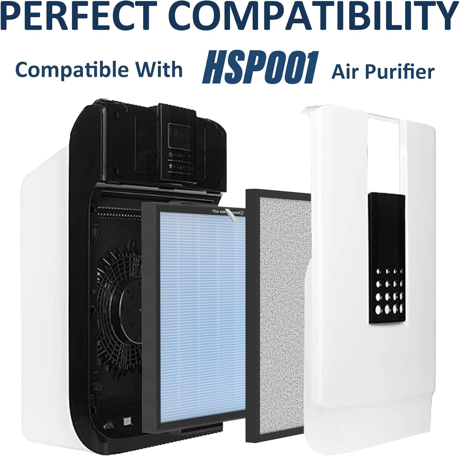 3 Sets HSP001 H13 True Hepa Replacement Filters, Compatible with HATHASPACE Air Purifier, 4 in 2 | True H13 HEPA Filter with Activated Carbon Pre-Filter.
