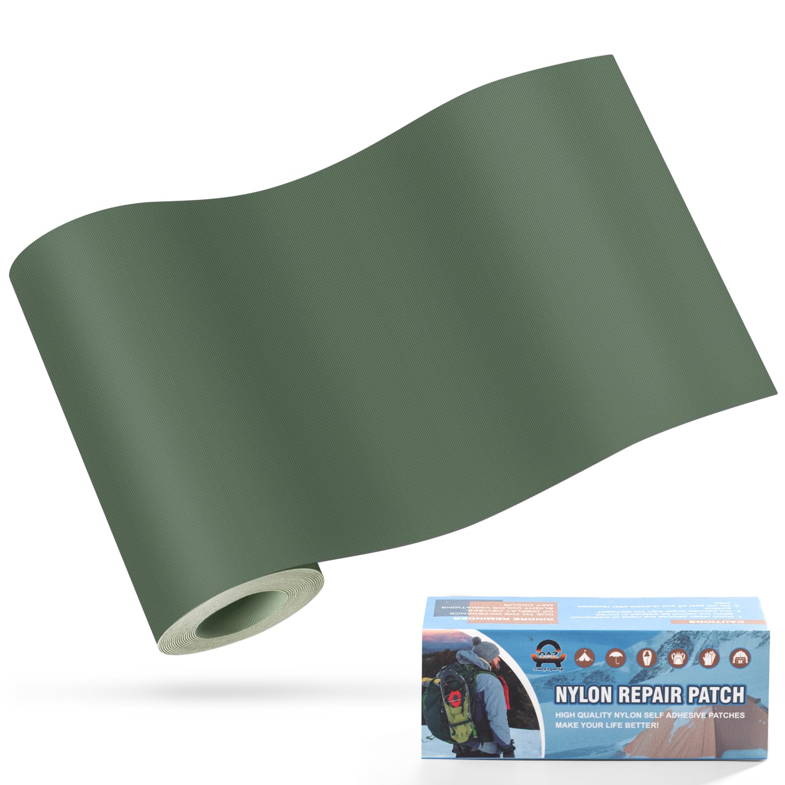 OAZ 10x160 cm Nylon Repair Patches Nylon Fabric Patch Self-Adhesive Tent Repair Patch Kit Waterproof Lightweight Nylon Repair Tape for Clothing Down Jacket Sleeping Bag Green — image 1