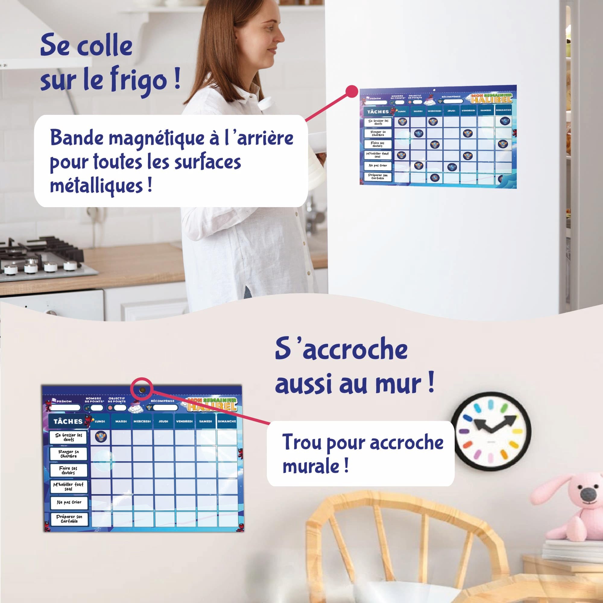 Tableau de Récompenses pour Enfants – Aide l’Enfant dans Son comportement et sa Routine – Tâches Personnalisable + de 1000 Stickers – Semainier pour 6 Mois (24 Pages)