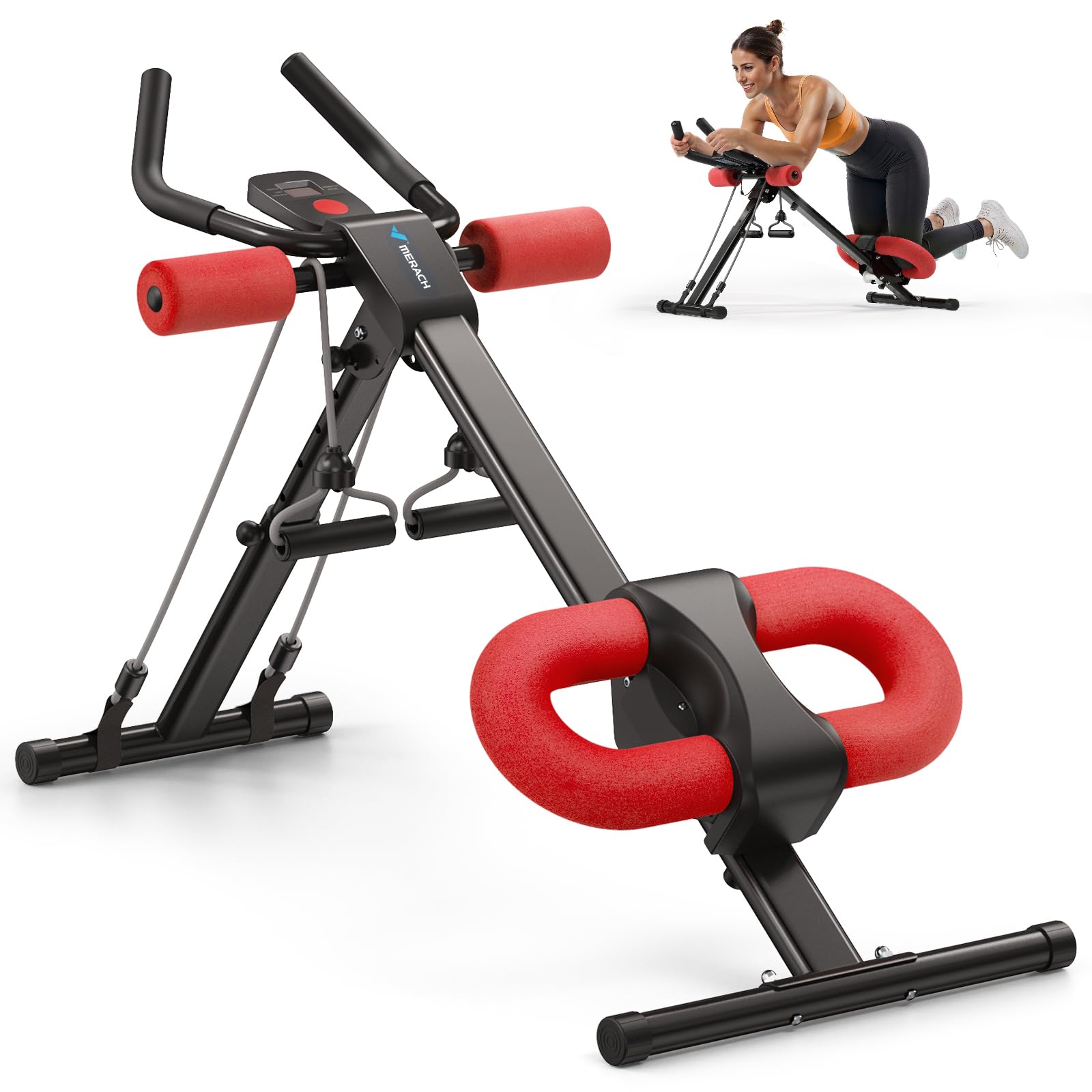 MERACH Ab Machine, Ab Workout Equipment, Adjustable Ab Trainer Machine for Abs Workout at Home Gym, Foldable, Knee Protection, Abdominal Trainer for Stomach Workout (Red)