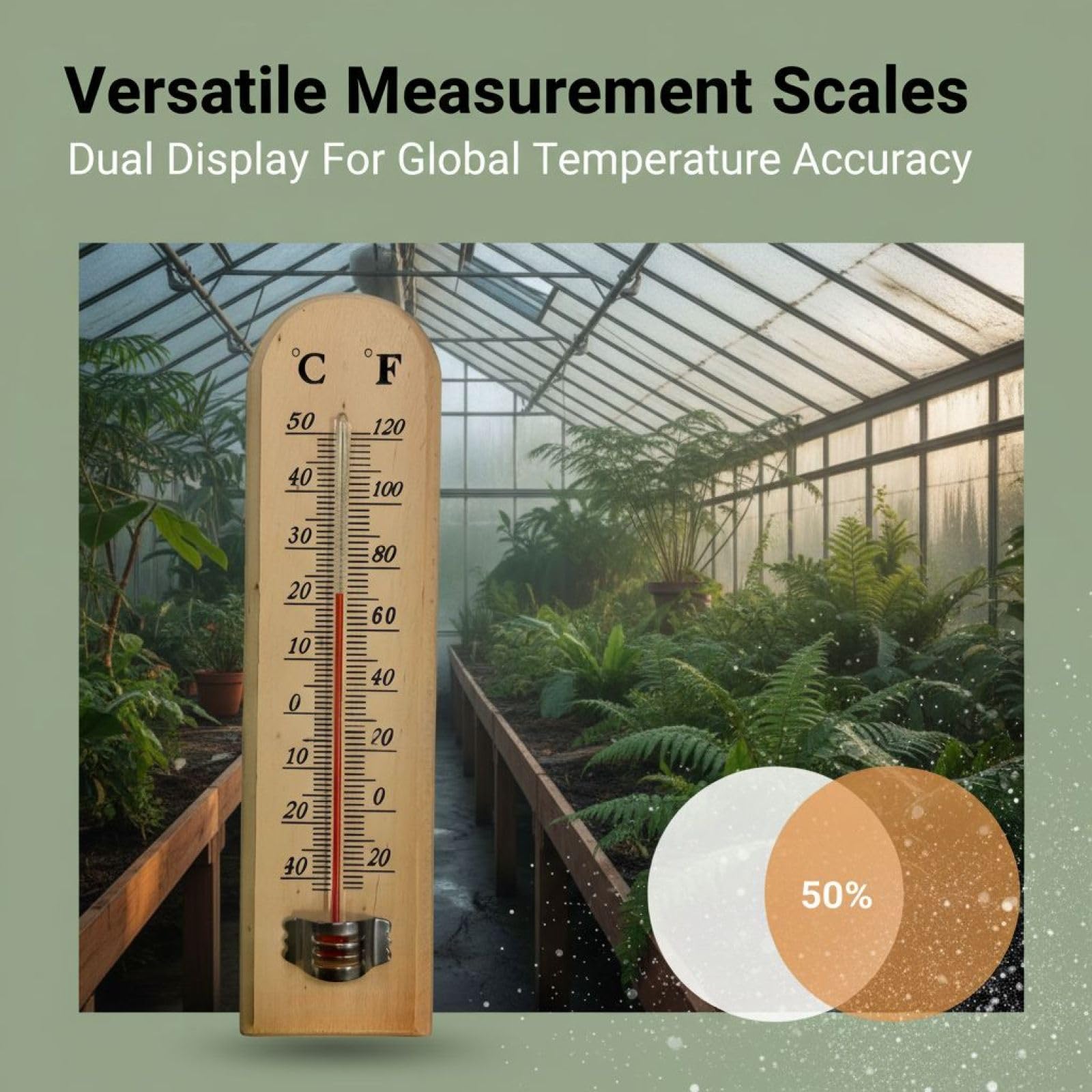 Lot de 5 thermomètres en bois de pin, montage mural, double échelle intérieur/extérieur, affichage suspendu à kérosène, de -40 ℉ à 120 ℉ et de -40 ℃ à 50 ℃, pour maison, serre, fermentation
