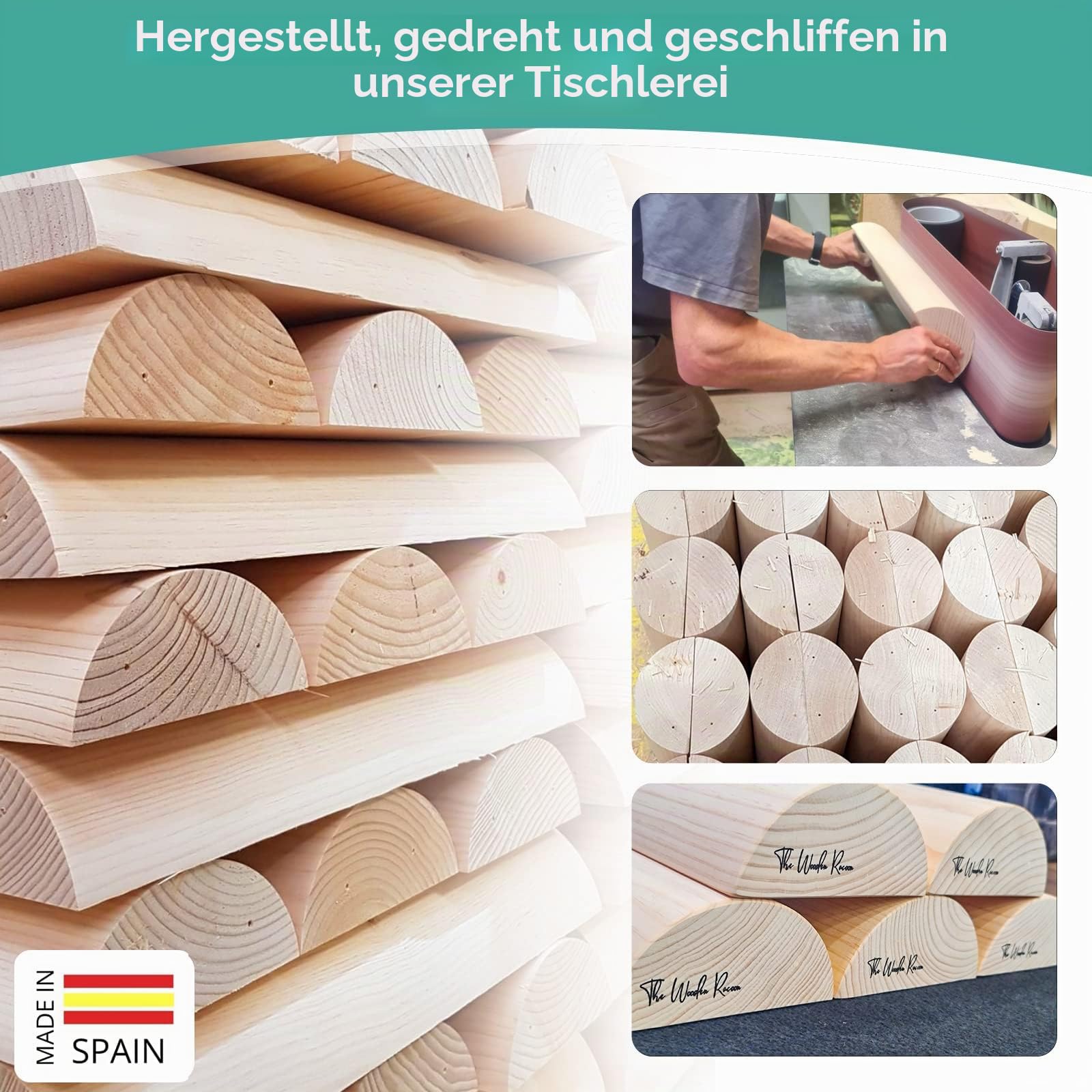 TWR ® - Propriozeptiver Stamm aus Holz mit Offiziellen Maßen (49,5 cm x 17 cm x 7,5 cm), hergestellt IN-House in Spanien. Beckenbodentrainer - Holzrolle - Propriozeptionsstamm - 5P Stamm