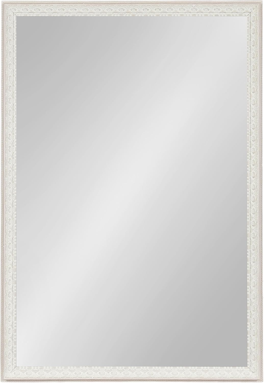 Kate and Laurel Johann Traditional Rectangular Ornate Wall Mirror; 20 x 30; Soft White; Vintage Rectangle Vanity Mirror for Use as Bathroom Mirror for Over Sink or Refined Entryway Mirror