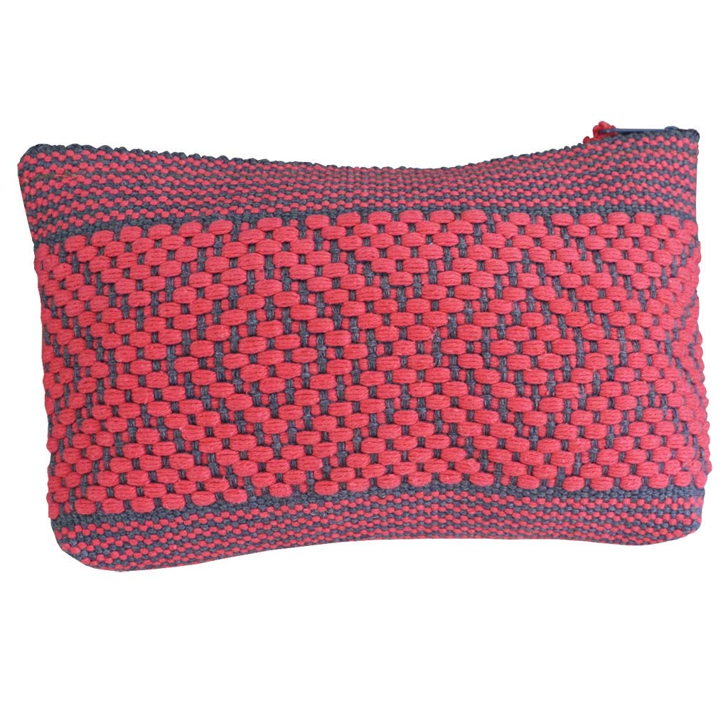 Cosmetic Pouch Bag woven on waist loom Oaxacan Mexico Technique. (Large, Navy Blue)