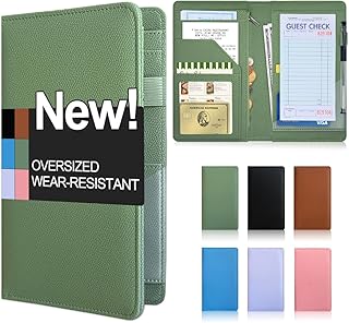 LINTRU Oversized Server Book, Expandable & Zipper Pockets Server Books for Waitress, Double Reinforced & Wear-Resistant PU Leather Waitress Book, Perfect for Restaurants, Cafés & Bars (Sage Green)