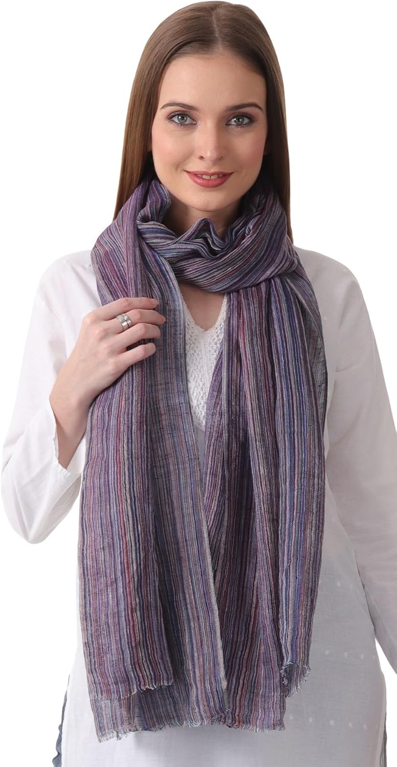 EH 100% Pure Linen scraf, stole multicolor Ikat weave large airy pashmina linen