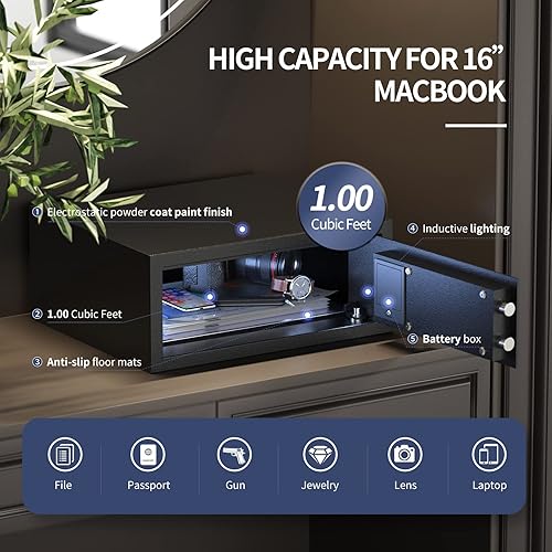 Miniatura 3 de XDeer Caja fuerte de acero para documentos personales de 1.00 pies cúbicos para el hogar, con cerradura electrónica digital estilo hotel, luz de