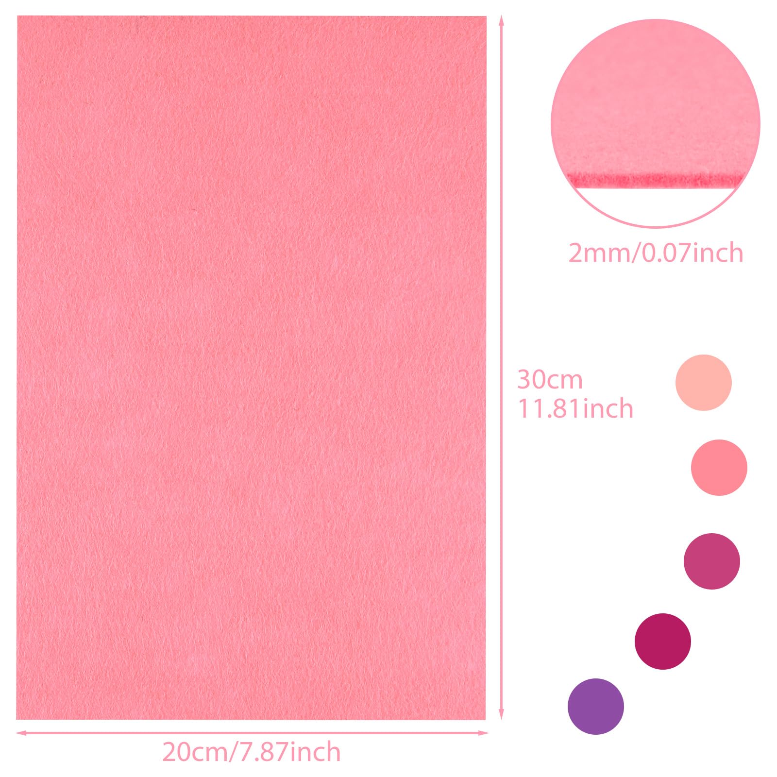 NEBURORA 2mm Thick Felt Sheets for Crafts 20 Pcs Stiff Felt for Crafts Pink Felt Fabric Sheets Patchwork Sewing Craft Supplies (Pink Series) - Image 2