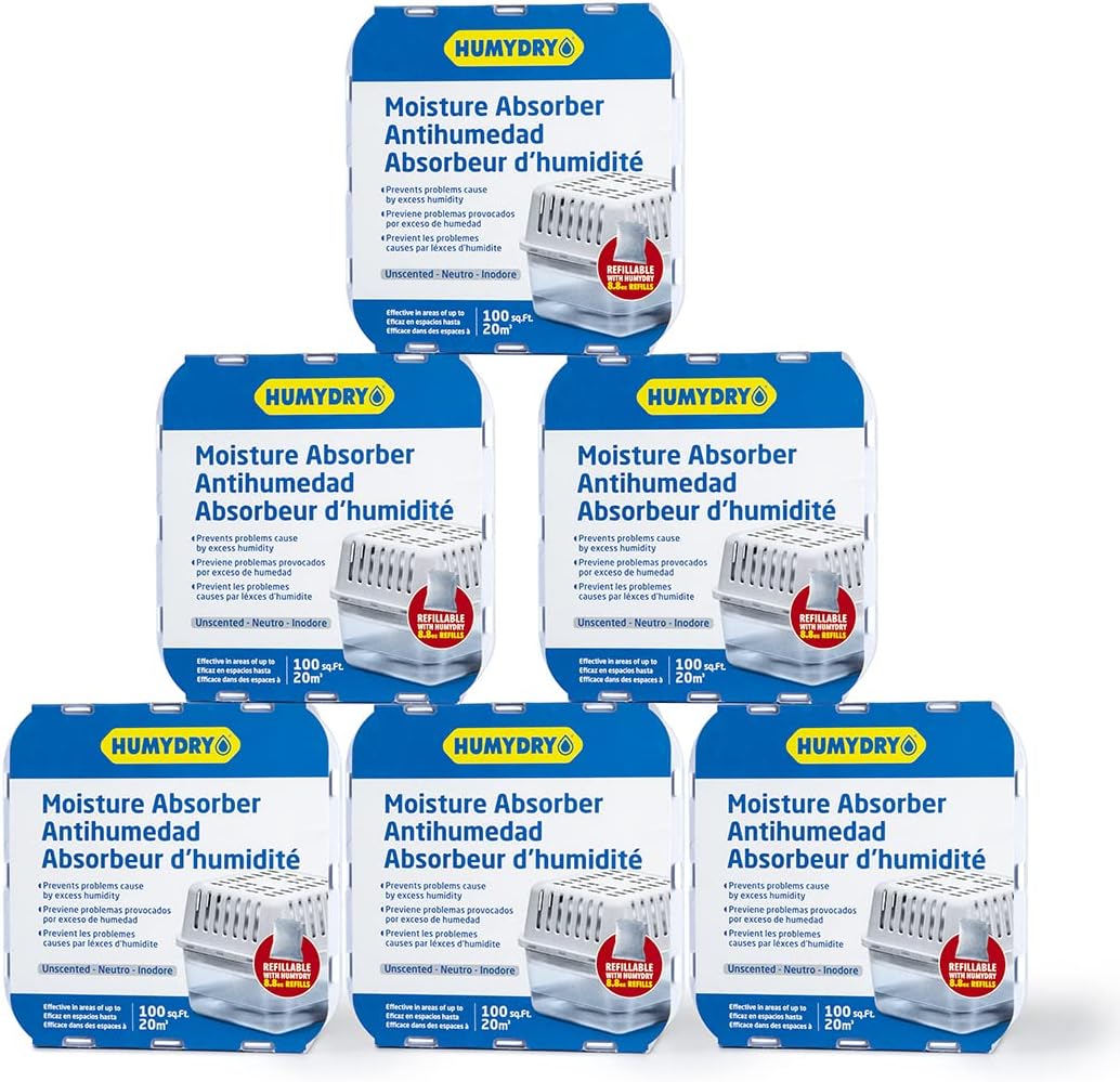 HUMYDRY® - 6-pack of dehumidifying devices with 6 refills in pouch - 8.8 oz - Medium size - Fragrance-free - Ideal for spaces up to 100 sq.ft.