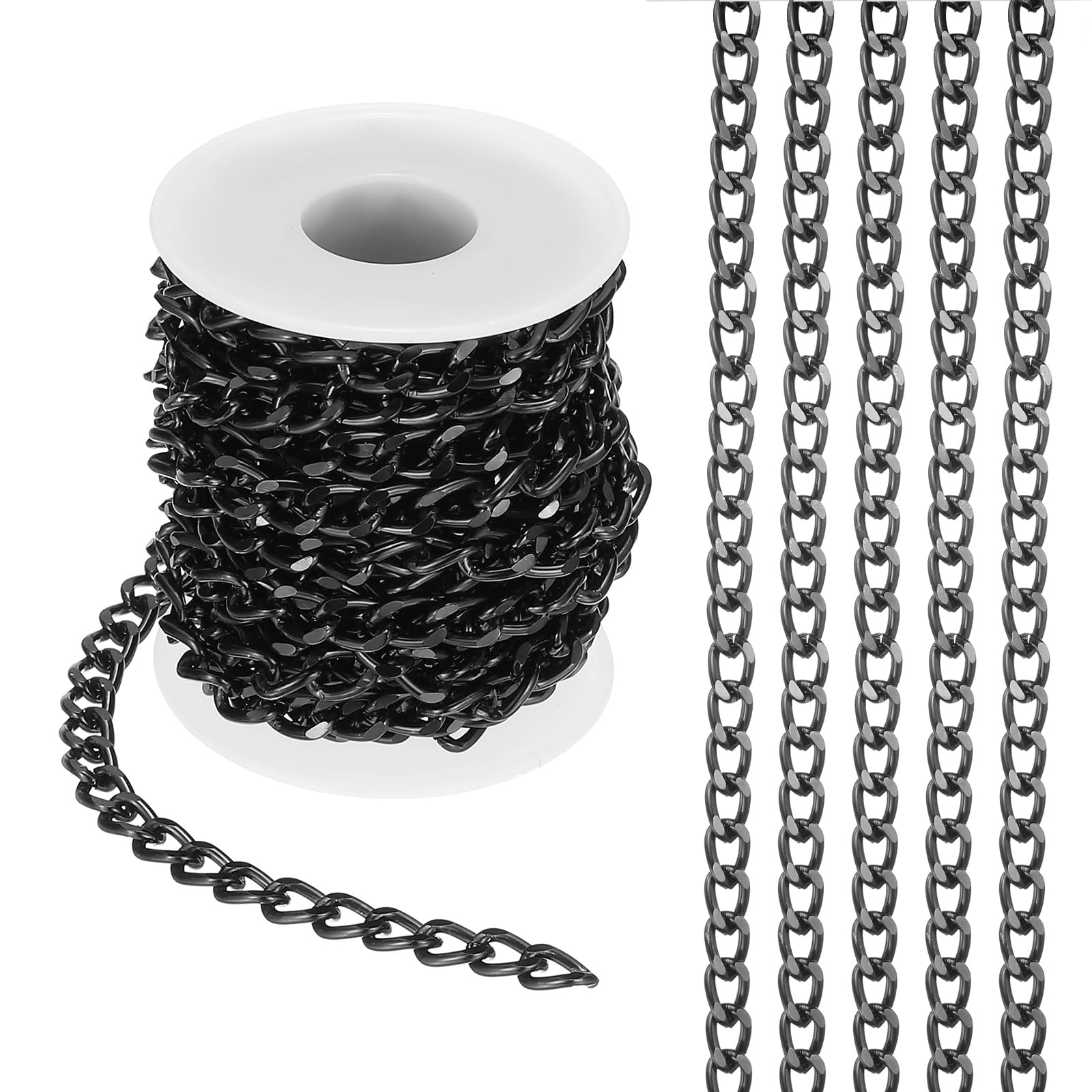 PATIKIL 16.4Ft Aluminium Curb Chains Twisted Links, 10x7mm Curb Chain Spool Jewelry Making Chains Craft Chain for Necklace Bracelet Earring, Black