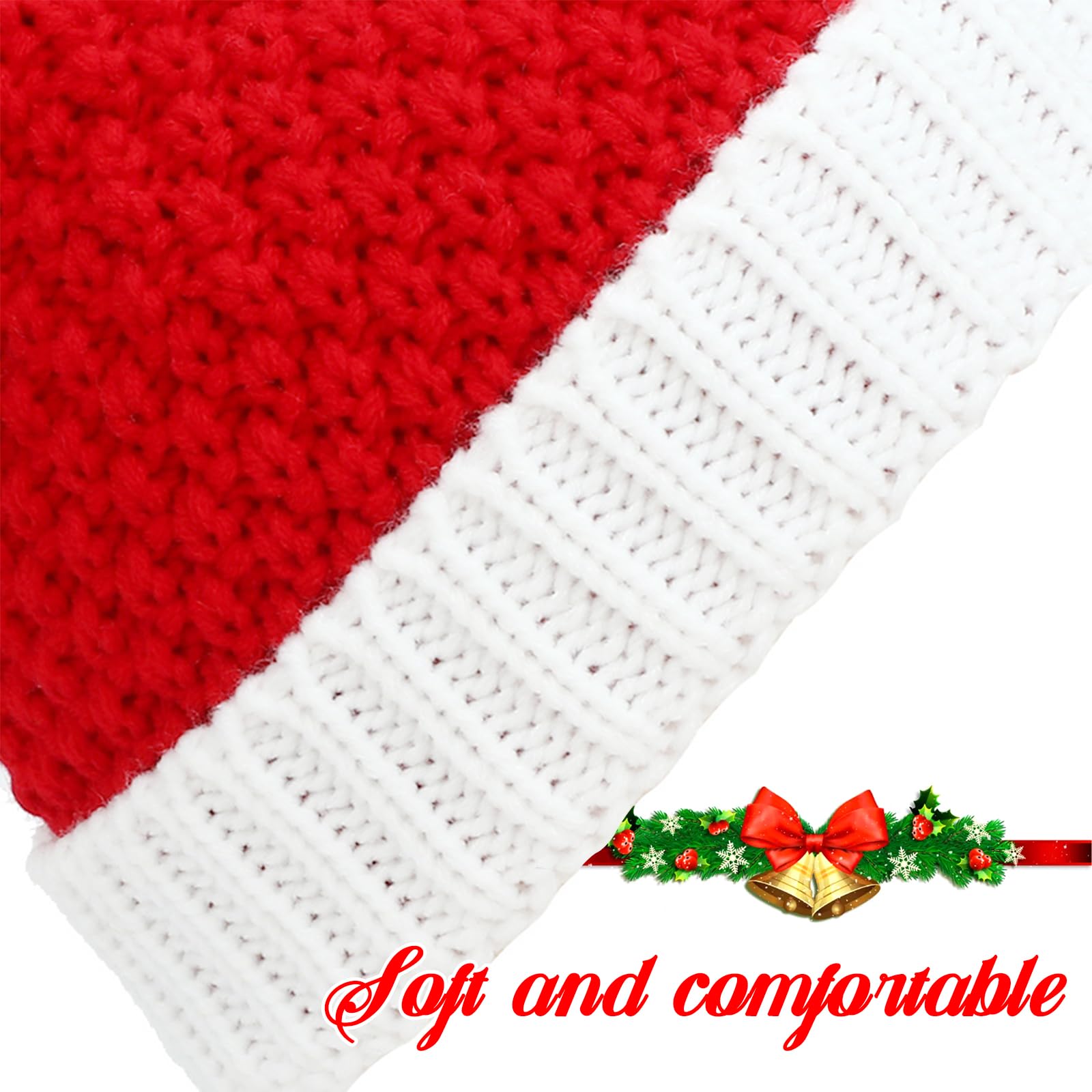 Qixuer 2 Pcs Knitted Christmas Hats,Santa Hat,Christmas Hat for Adults and Children,Red Santa Hat Elastic Soft Unisex Christmas Elf Knitted Hat Winter Warm Hat with for Kids Adult Christmas Party - Image 4