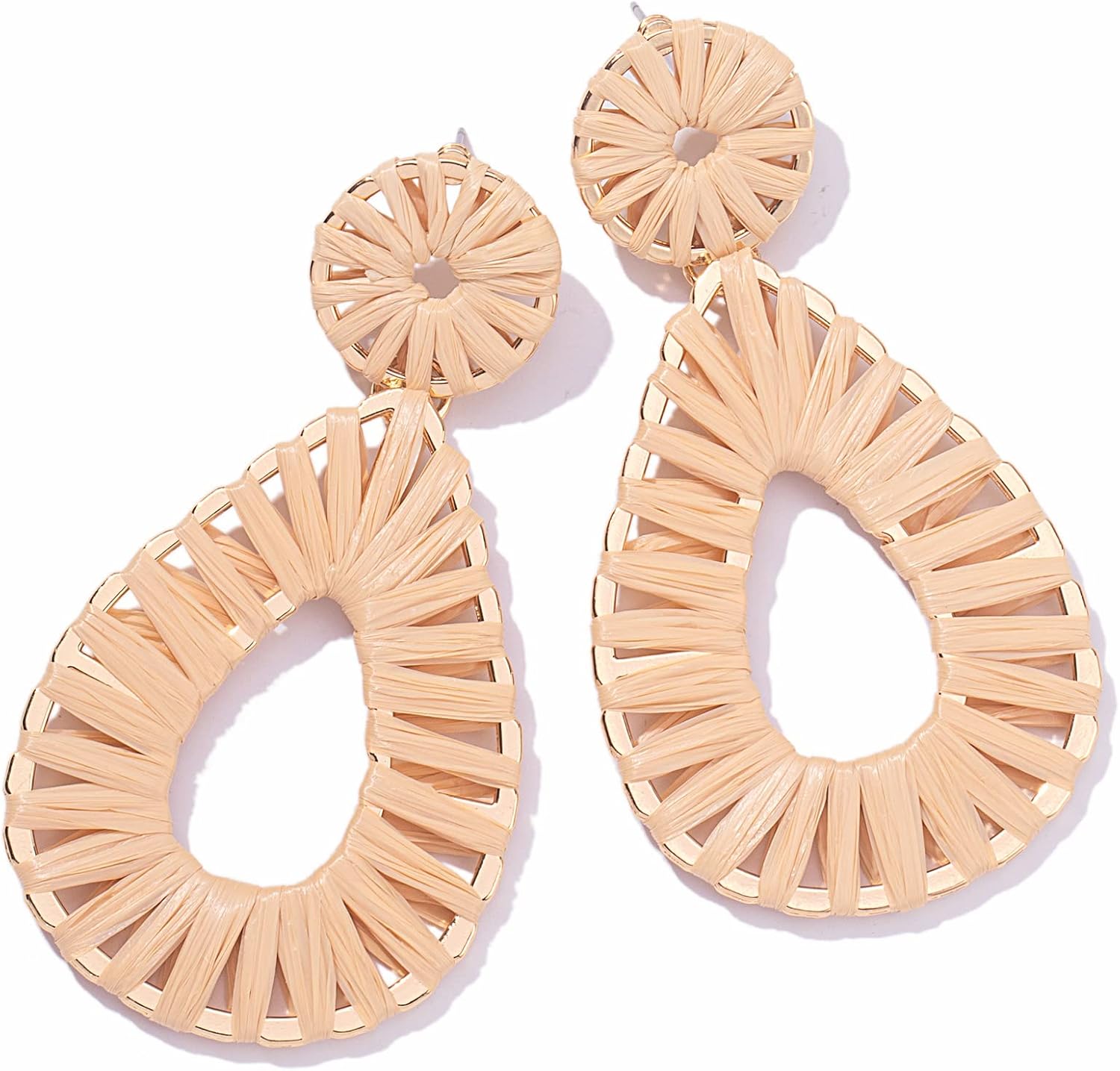 Boho Raffia Earrings Statement Teardrop Earrings Drop Dangle Bohemian Earrings for Women Cute Handmade Earring