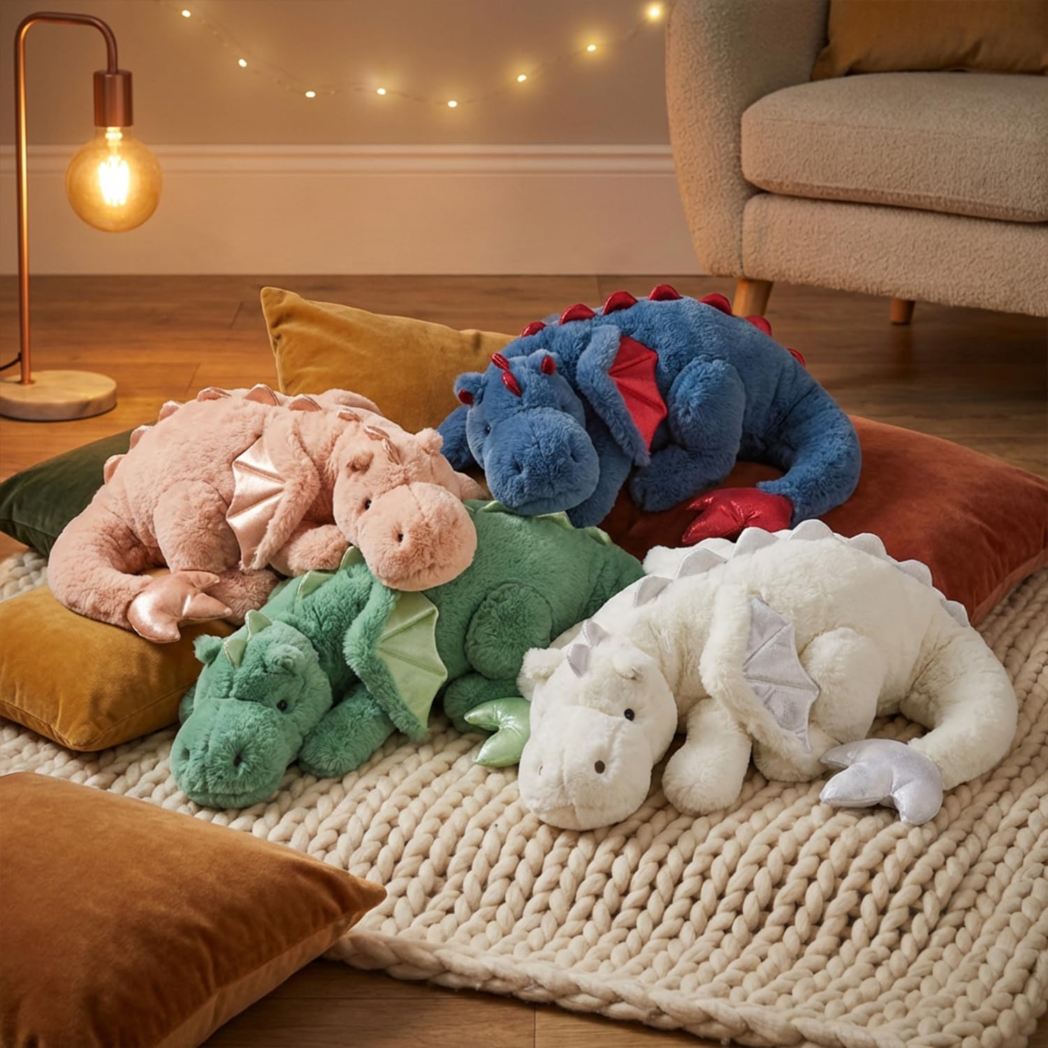 ARELUX - Peluche Gigante de 50 Pulgadas, 3 Libras, dragón Azul Grande, de Animales de Peluche, Lindo Juguete de Peluche, Mullido, Jumbo de Dinosaurio, con alas, Suave Peluches de pterosaurio para