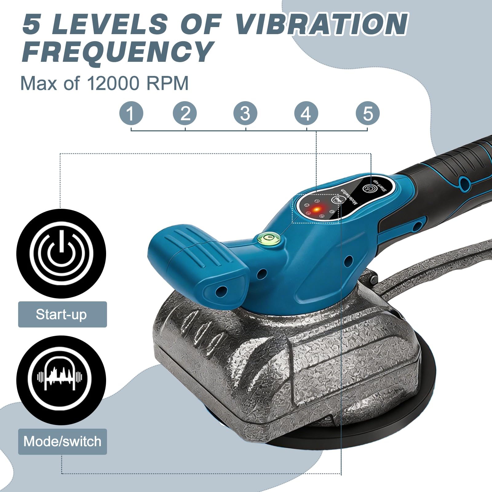 Vibratore per Piastrelle Senza Fili,5 Marce di Regolazione,Capacità di assorbimento di 100 kg,Adatto alla posa piastrelle dimensioni comprese tra 20 e 200 cm,per piastrelle e pavimenti(senza batteria)