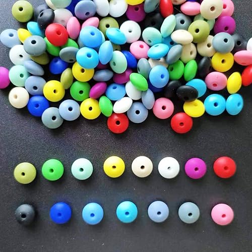 150 cuentas de ábaco de silicona de 0.472 pulgadas, 15 colores, cuentas de silicona, cuentas de platillo, cuentas de lentejas coloridas sueltas,