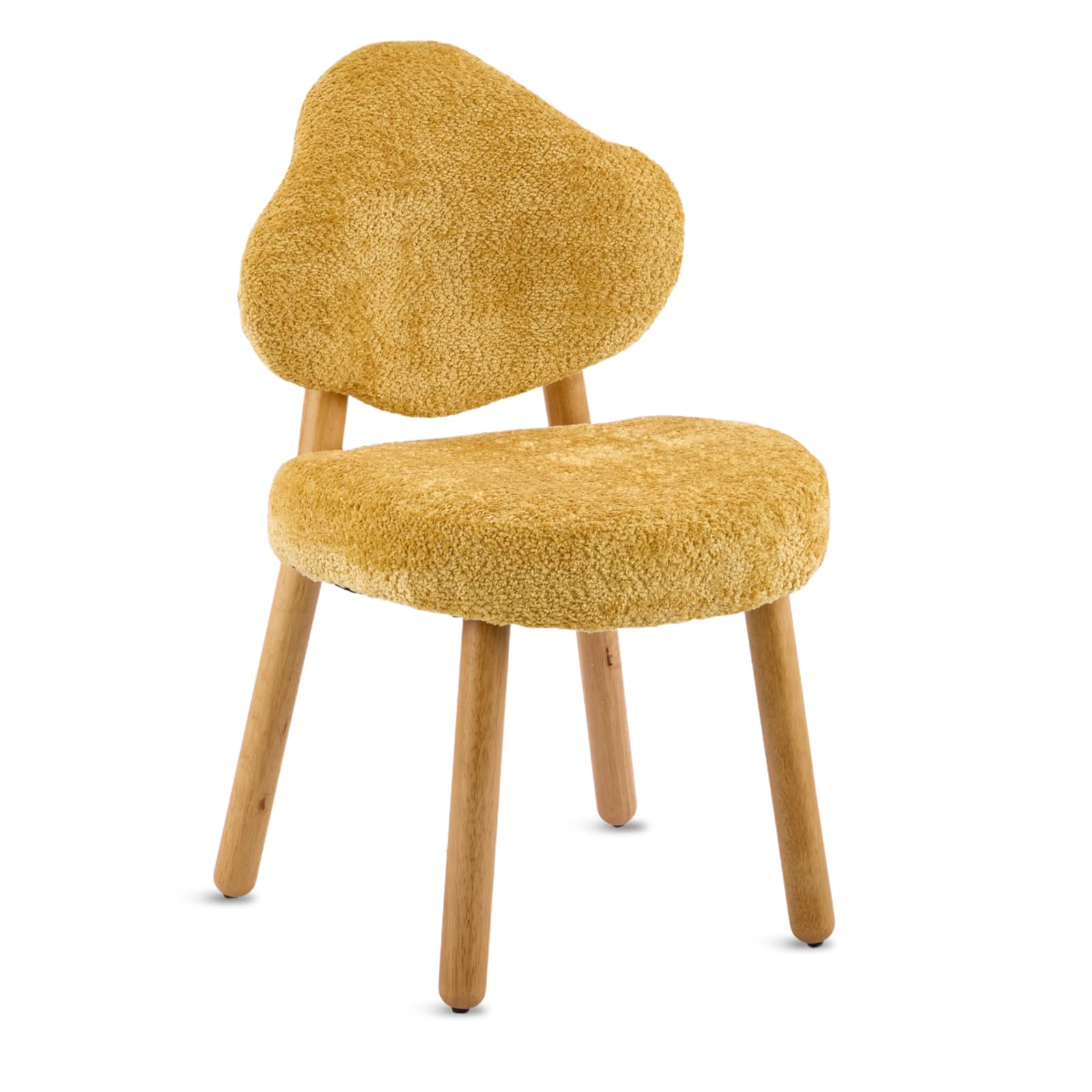 Bonnlo Cute Vanity Chair, Teddy Velvet Dressing Table Chair with Wooden Legs for Girls, Modern Cloud Side Stool, Armchair Accent Chair for Bedroom/Living room/Makeup Room (Goose Yellow)