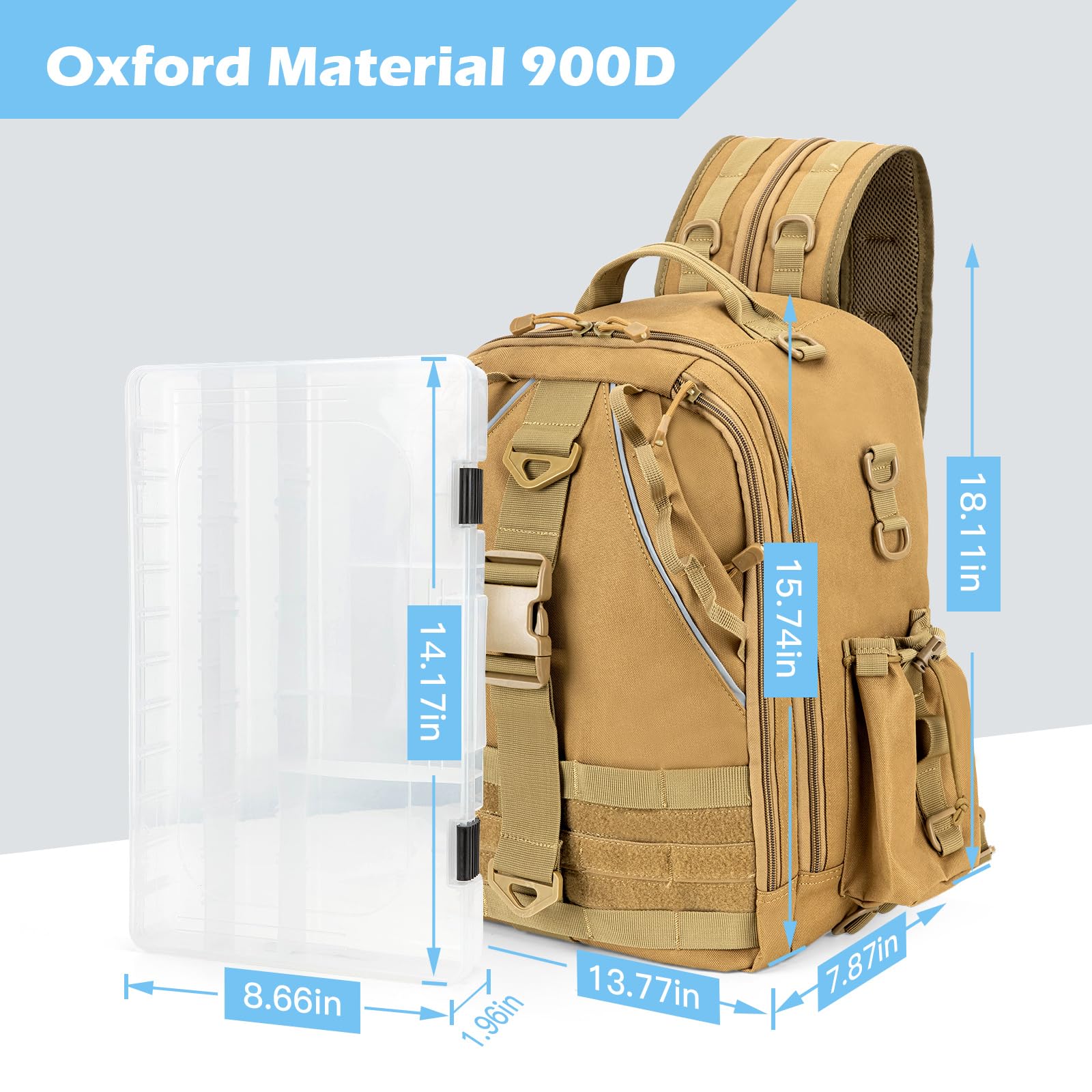 Jueachy ueachy Fishing Tackle Backpack: Water-Resistant Fishing Backpack with Rod Holder Shoulder Storage Bags - Image 3