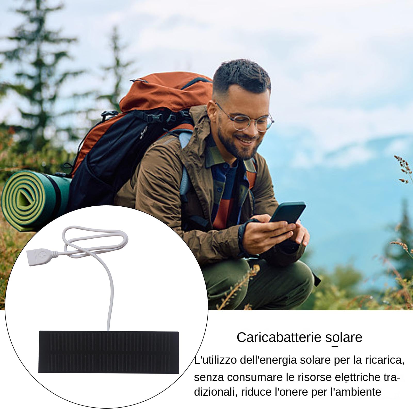 Pannello Solare Portatile 3W 5V USB - Caricatore Per Cellulare, LED, Ventilatori, Per Trekking E Campeggio
