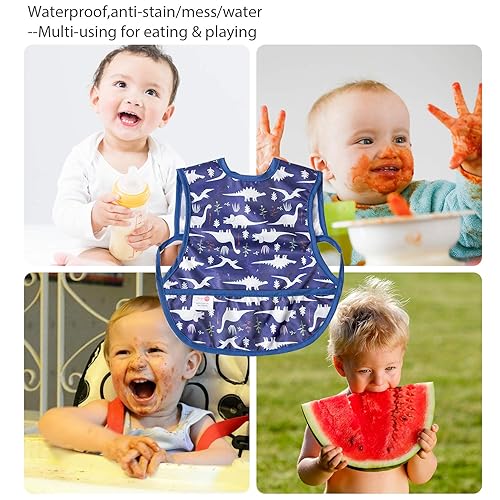 Miniatura 6 de Joyo roy Baberos a prueba de desorden para bebés de 6 a 12 meses, impermeables, para comer, lavables a máquina, sin mangas, babero de viaje,