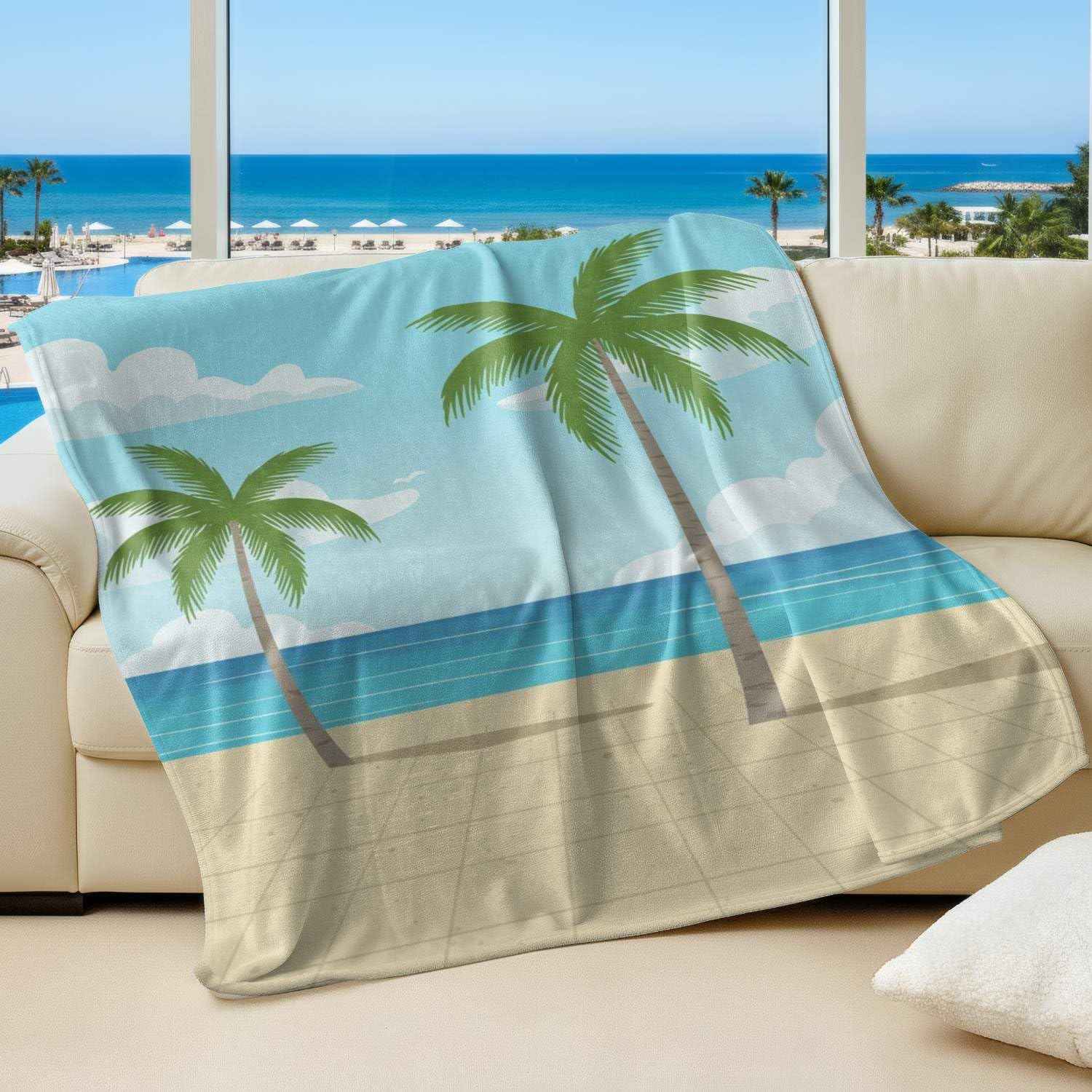 Couverture flanelle aquarelle tropicale 180x200cm pour décoration de canapé